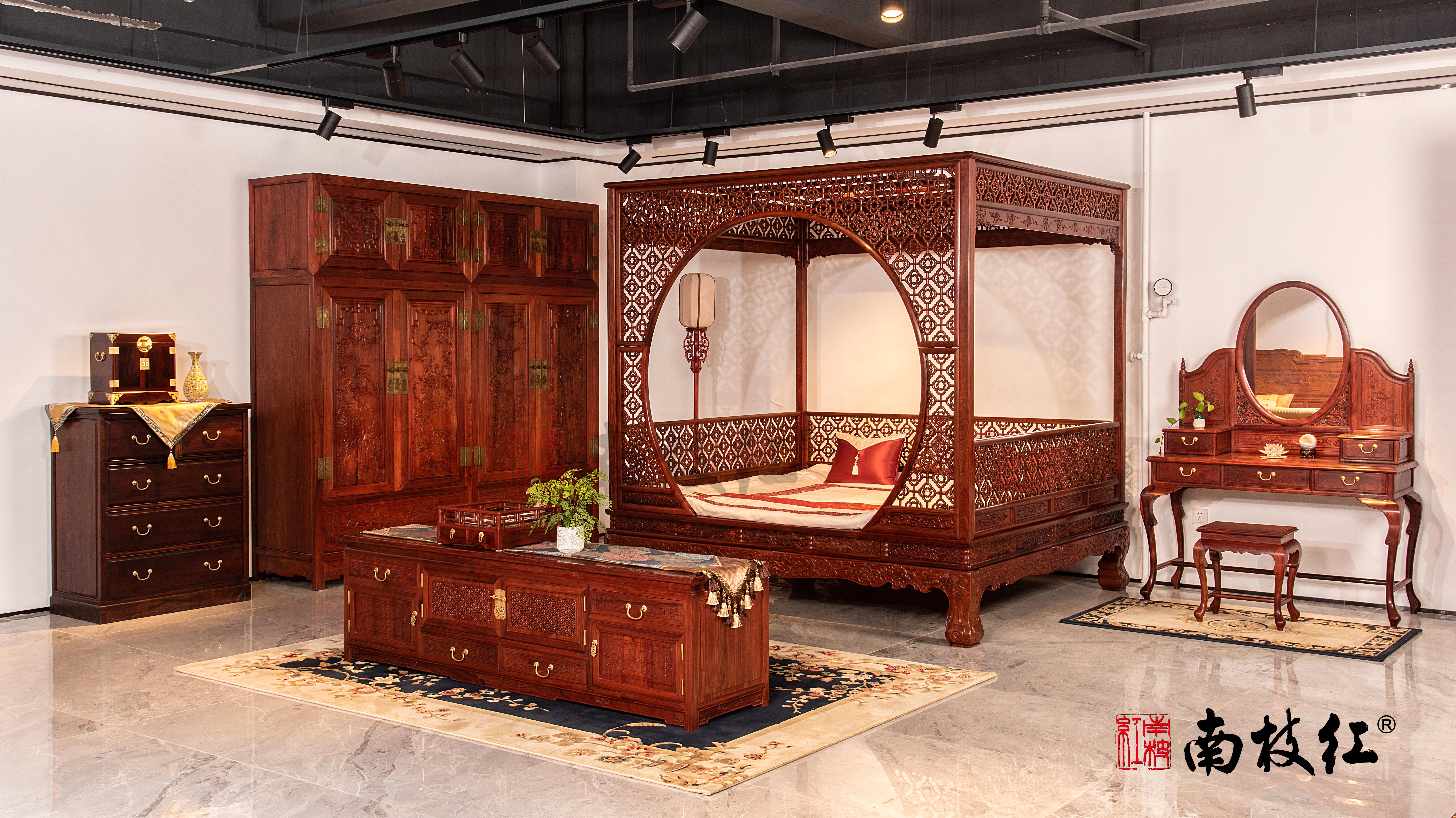 奥氏黄檀 月洞架子床卧室搭配2